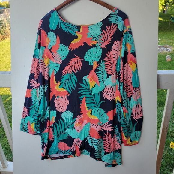 Ruby Rd. Tank Top Tunic Blouse Shirt Womens SZ 2XL Stretch Tropical Floral Birds - Picture 9 of 10